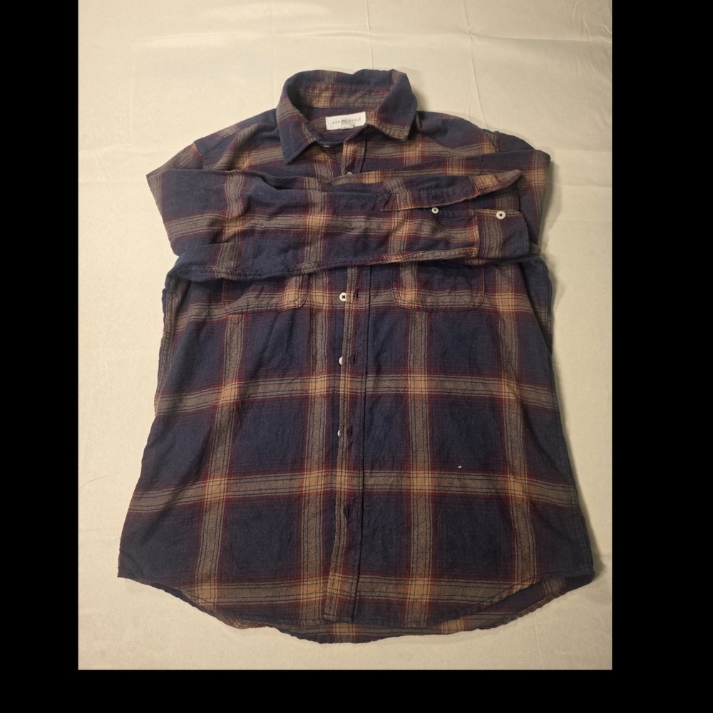 Aéropostale Men's S Plaid Shirt Blue Brown Red Long Sleeve Button-Up Collar